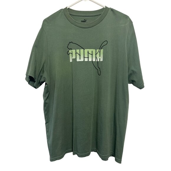 Puma Mens Olive Green Logo Graphic T-Shirt Size L Cotton Casual Wear Short Sleev - Picture 1 of 5